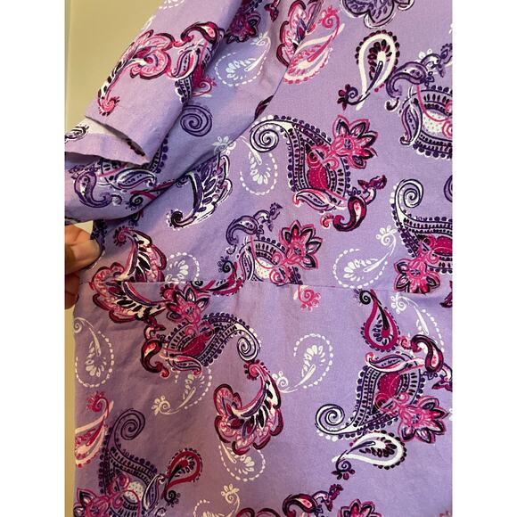 Woman Within Perfect Short Sleeve Shirt button up collar purple paisley 3X 30-32 - Picture 4 of 8